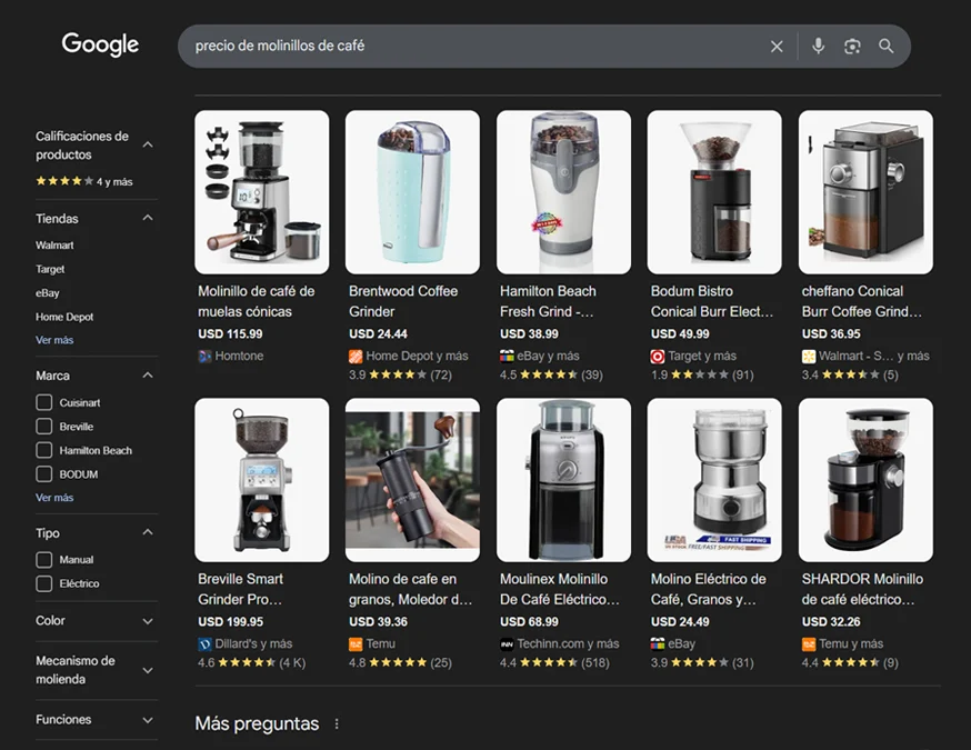 Intencion De Busqueda Transaccional Precio Molinillos Cafe 